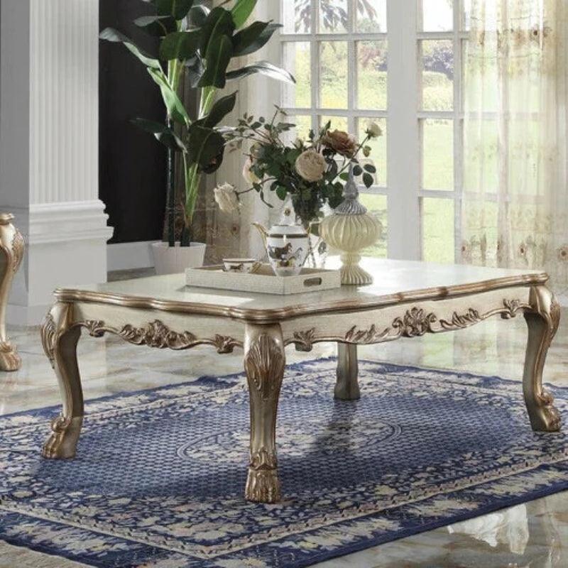 Hand Carved Modern Teak Wood Rectangle Coffee Table - WoodenTwist
