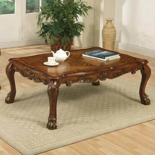 Hand Carved Modern Teak Wood Rectangle Coffee Table - WoodenTwist