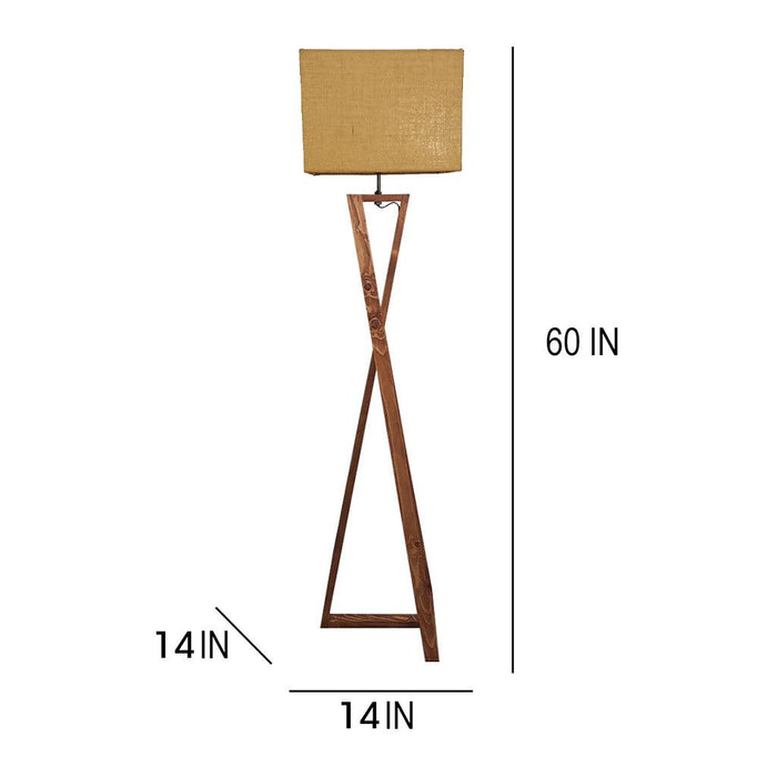 Catapult Wooden Floor Lamp with with Brown Base Premium Beige Fabric Lampshade - WoodenTwist