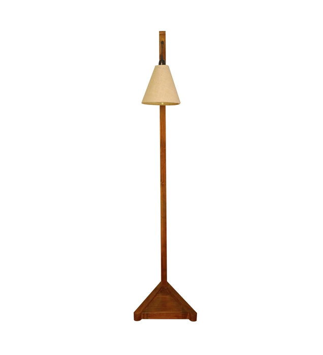 Charles Wooden Floor Lamp with Brown Base and Jute Fabric Lampshade - WoodenTwist