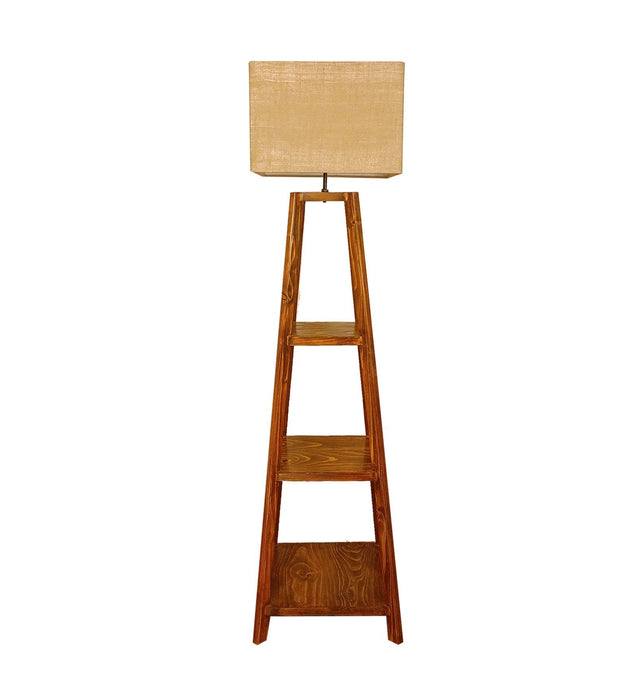 Charlotte Wooden Floor Lamp with Brown Base and Jute Fabric Lampshade - WoodenTwist