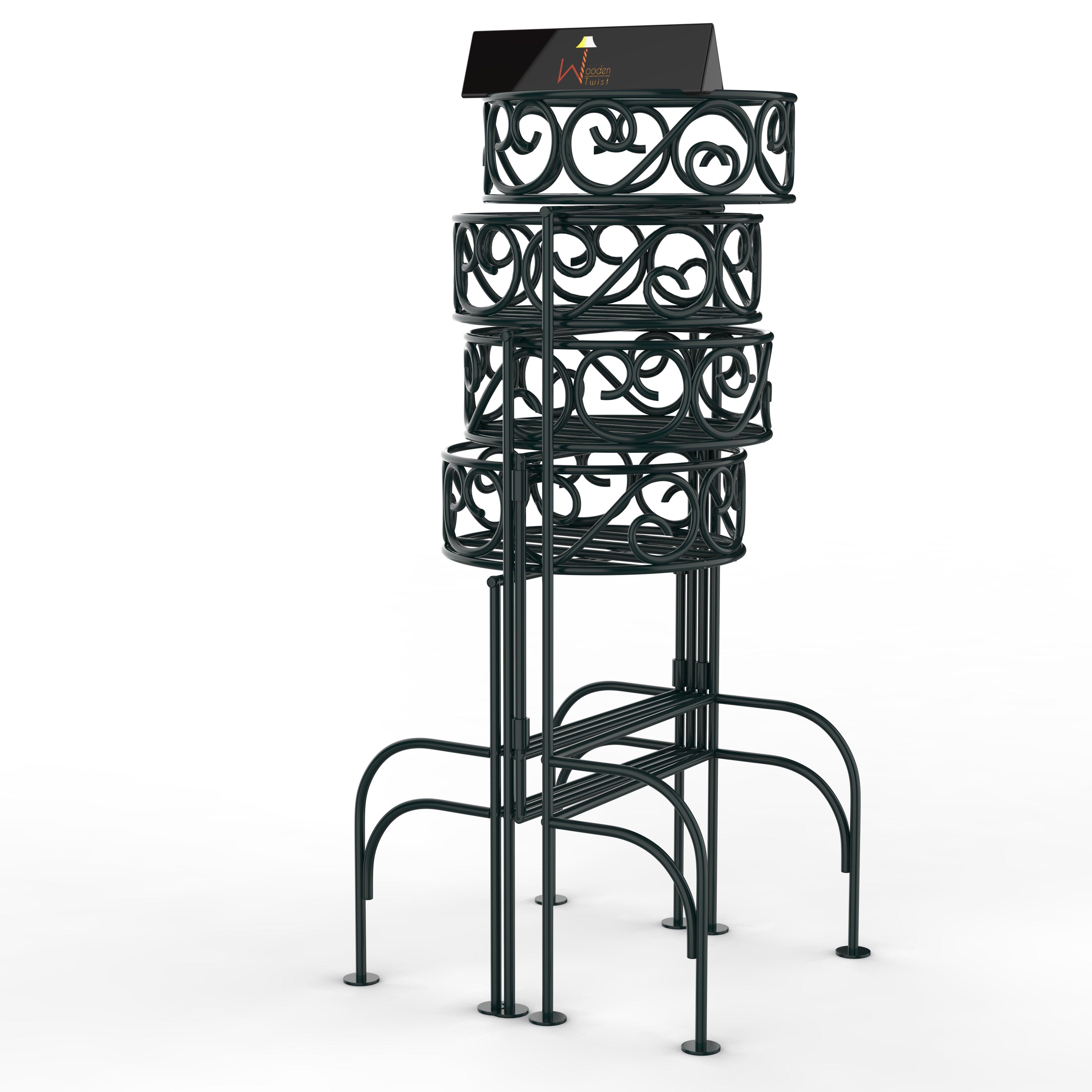 Modern Design Four-Tier Planter Stand Wrought Iron (Black) - WoodenTwist