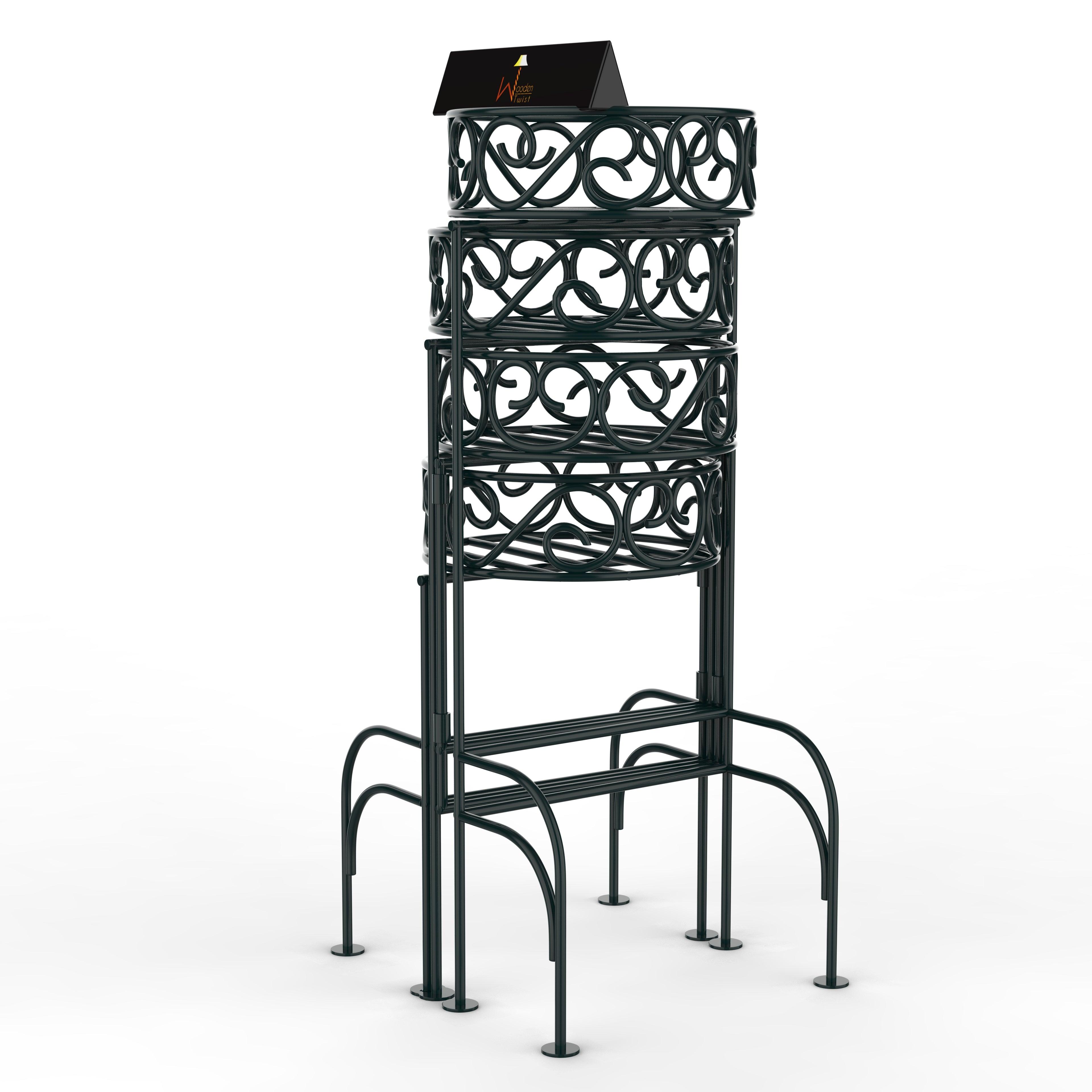 Modern Design Four-Tier Planter Stand Wrought Iron (Black) - WoodenTwist