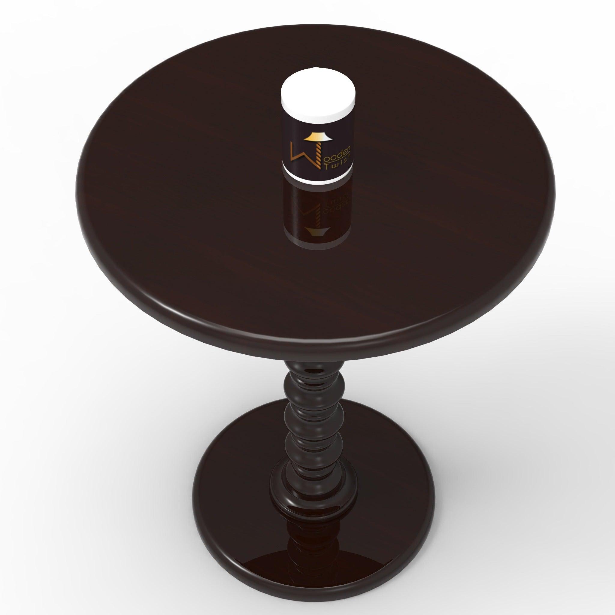 Round Wooden Spindle Side Table for Living Room with Pedestal End Table (Walnut Finish) - WoodenTwist