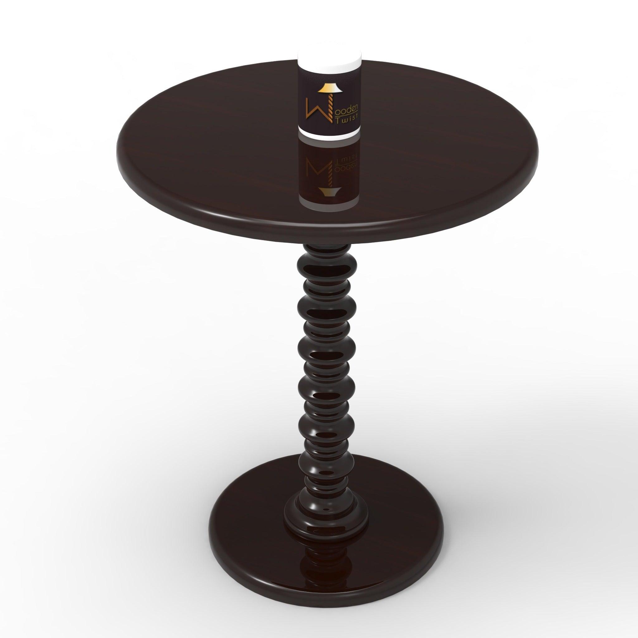 Round Wooden Spindle Side Table for Living Room with Pedestal End Table (Walnut Finish) - WoodenTwist