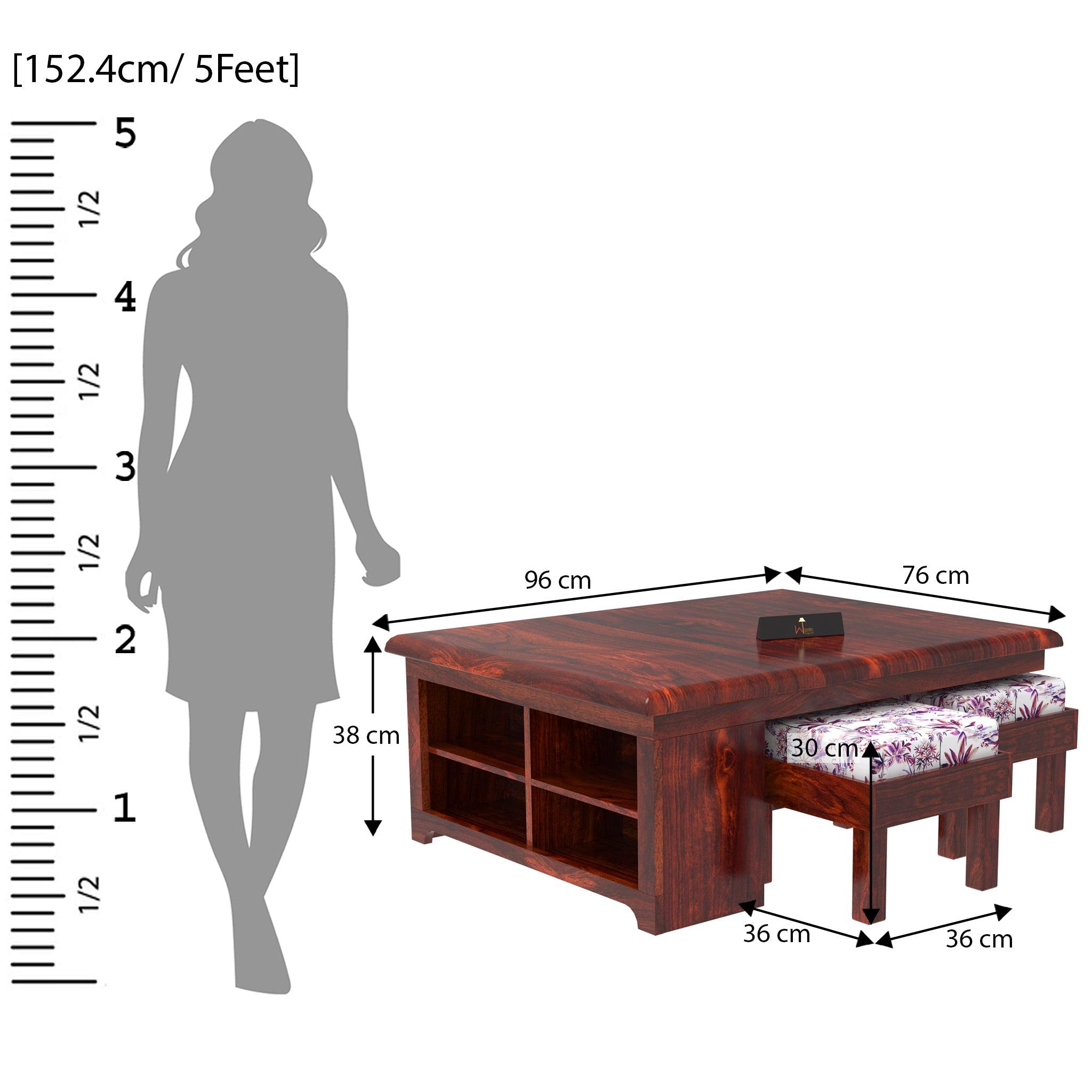 Esto Teak Wood Coffee Table Set With Side Storage - WoodenTwist