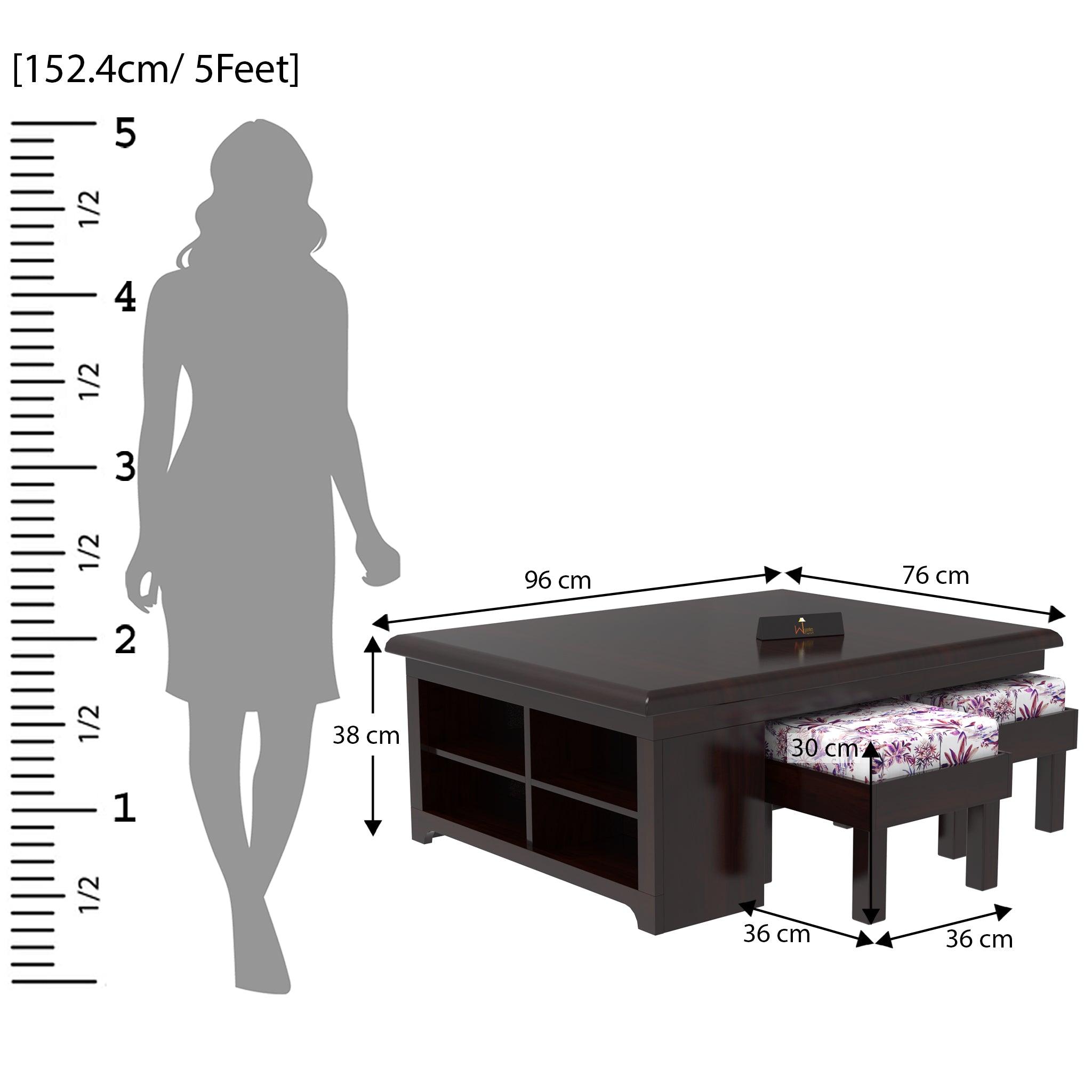 Esto Teak Wood Coffee Table Set With Side Storage - WoodenTwist