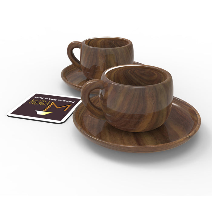 Sheesham Wood Exquisite Cup & Saucer (Set of 2) - WoodenTwist