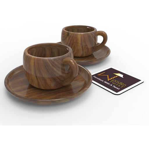 Sheesham Wood Exquisite Cup & Saucer (Set of 2) - WoodenTwist