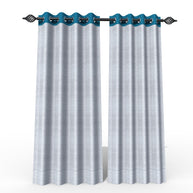 Fabrahome Light Filtering 7 Ft Rectangular Jute Fabric Curtain ( Grey & Blue ) - WoodenTwist