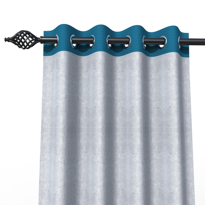 Fabrahome Light Filtering 7 Ft Rectangular Jute Fabric Curtain ( Grey & Blue ) - WoodenTwist
