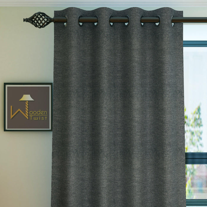 Fabrahome Light Filtering 7 Ft Rectangular Jute Fabric Curtain ( Dark Grey ) - WoodenTwist