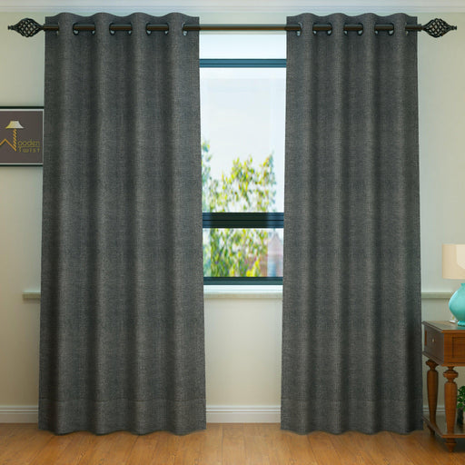 Fabrahome Light Filtering 7 Ft Rectangular Jute Fabric Curtain ( Dark Grey ) - WoodenTwist