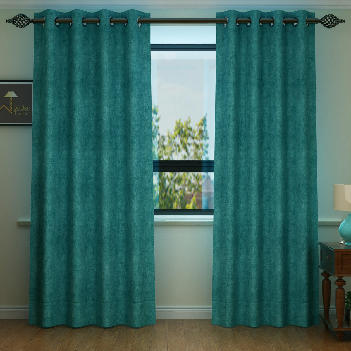 Fabrahome Light Filtering 7 Ft Rectangular Sweat Fabric Curtain ( Green ) - WoodenTwist