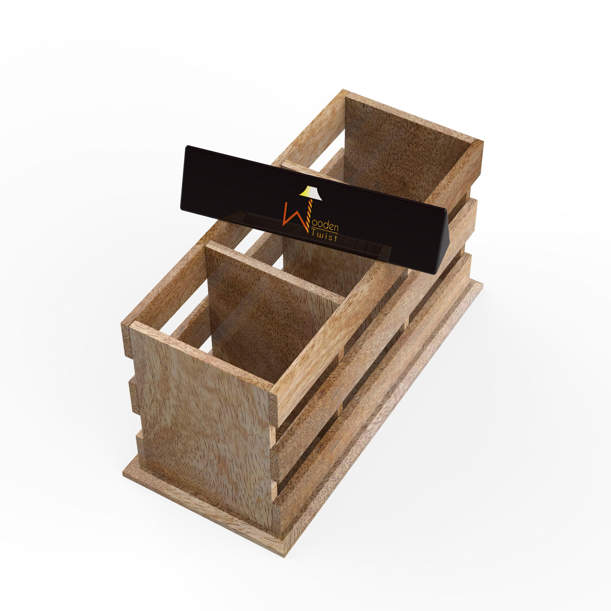 Wooden Twist Besteck 3 Compartment Cutlery Holder - side view