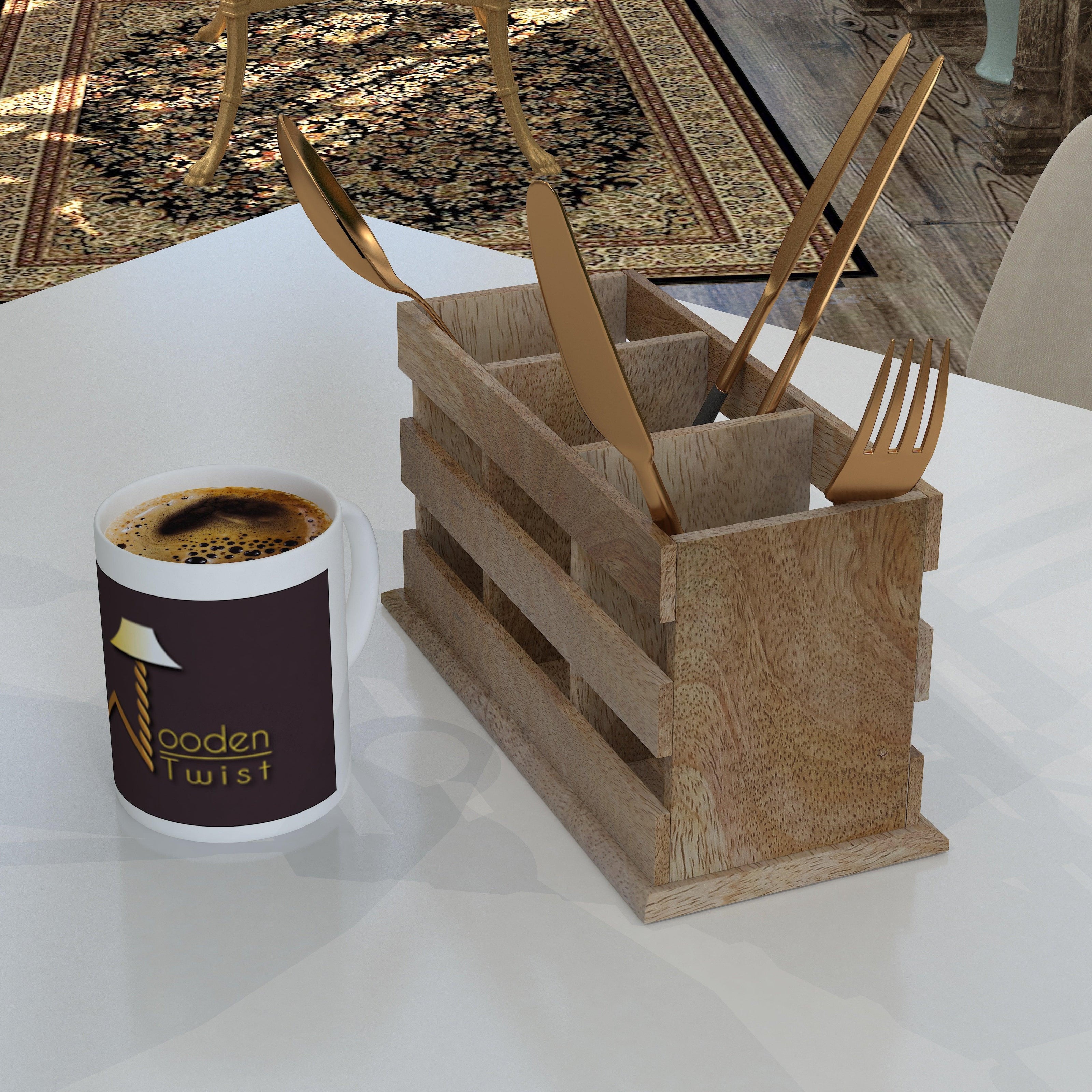 Wooden Twist Besteck 3 Compartment Cutlery Holder - countertop setting