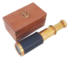 Metal Nautical Brass Telescope with Wooden Box, Toys for Children - WoodenTwist