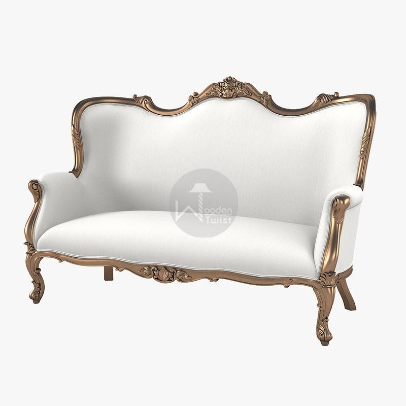 Hand Carved 3 Seater Sofa Teak Wood (Golden Finish) - WoodenTwist