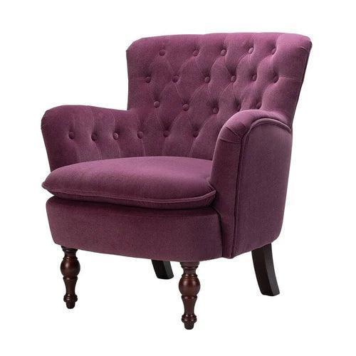 Wide Tufted Velvet Lounge Armchair (Walnut Legs) - WoodenTwist
