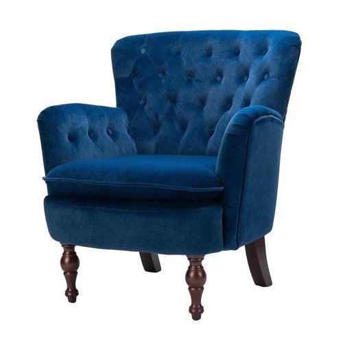 Wide Tufted Velvet Lounge Armchair (Walnut Legs) - WoodenTwist