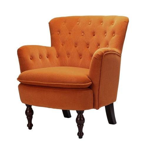 Wide Tufted Velvet Lounge Armchair (Walnut Legs) - WoodenTwist