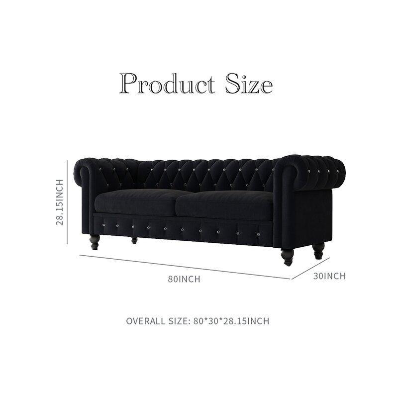 Graceful 3 Seater Velvet Rolled Arm Chesterfield Sofa - WoodenTwist