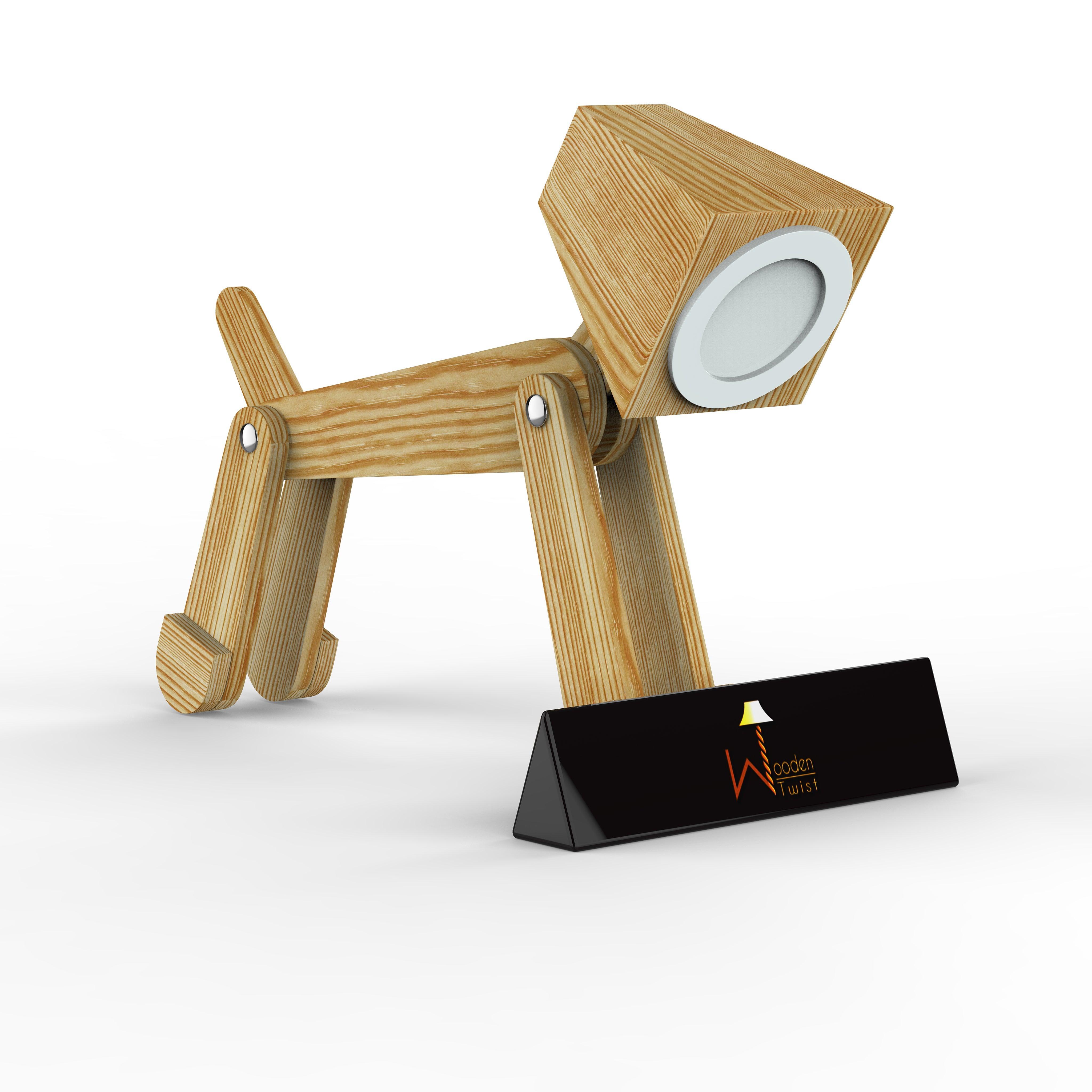 Wooden Dog Shaped LED Lamp (Pinewood) - WoodenTwist