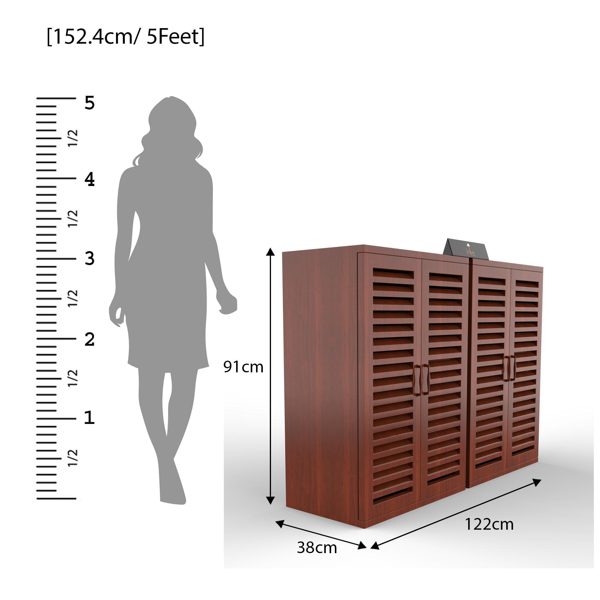 Wooden Double Shoe Rack Cabinet In Teak Wood - WoodenTwist