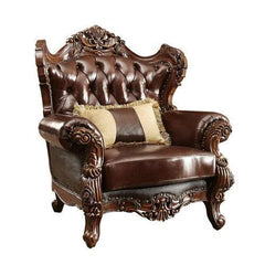 Wide Tufted Leatherette Arm Sofa (Dark Brown) - WoodenTwist