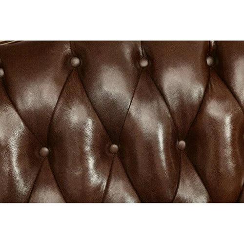 Wide Tufted Leatherette 3 Seater Sofa Dark Brown with 2 Pillows - WoodenTwist