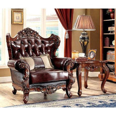 Wide Tufted Leatherette Arm Sofa (Dark Brown) - WoodenTwist
