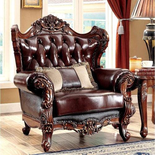 Wide Tufted Leatherette Arm Sofa (Dark Brown) - WoodenTwist