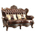 Wide Tufted Leatherette 3 Seater Sofa Dark Brown with 2 Pillows - WoodenTwist