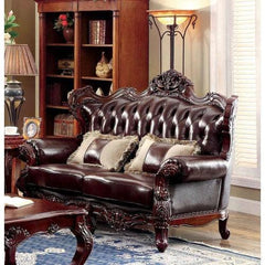 Wide Tufted Leatherette 3 Seater Sofa Dark Brown with 2 Pillows - WoodenTwist