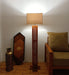 Elegant Wooden Floor Lamp with Brown Base and Beige Fabric Lampshade - WoodenTwist