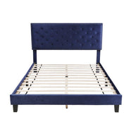 Modern Upholstered Platform Queen Size Bed (Teak Wood, Blue) - WoodenTwist