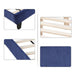 Modern Upholstered Platform Queen Size Bed (Teak Wood, Blue) - WoodenTwist