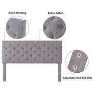 Modern Upholstered Platform Queen Size Bed (Teak Wood, Grey) - WoodenTwist
