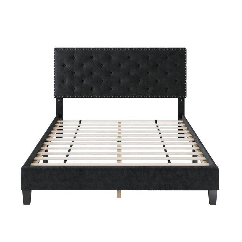 Modern Upholstered Platform Queen Size Bed (Teak Wood) - WoodenTwist