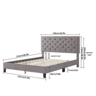 Modern Upholstered Platform Queen Size Bed (Teak Wood, Grey) - WoodenTwist
