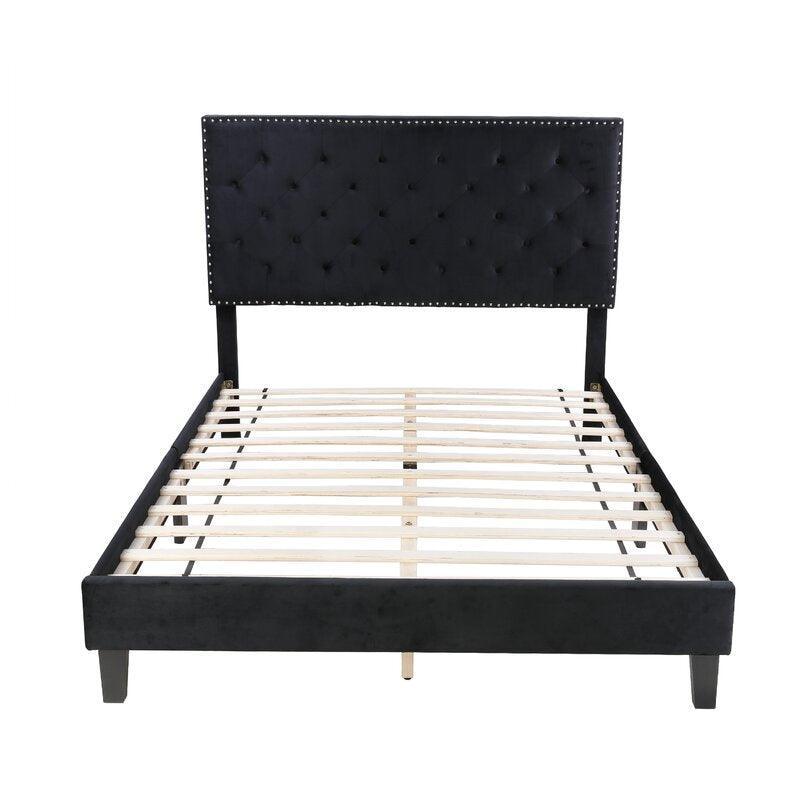 Modern Upholstered Platform Queen Size Bed (Teak Wood) - WoodenTwist