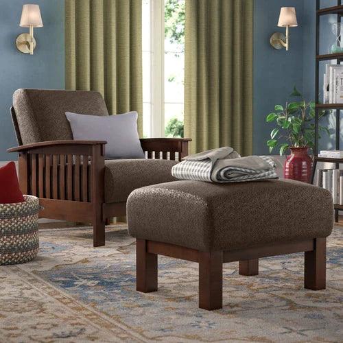 Encinal Wide Linen Lounge Armchair with Footrest - WoodenTwist