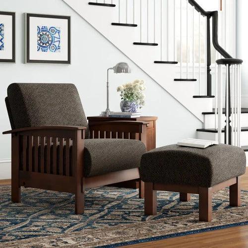Encinal Wide Linen Lounge Armchair with Footrest - WoodenTwist