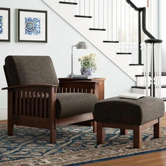 Encinal Wide Linen Lounge Armchair with Footrest - WoodenTwist