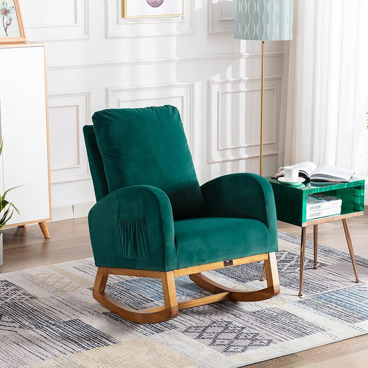 Wooden Glider Rocking Chair in Green