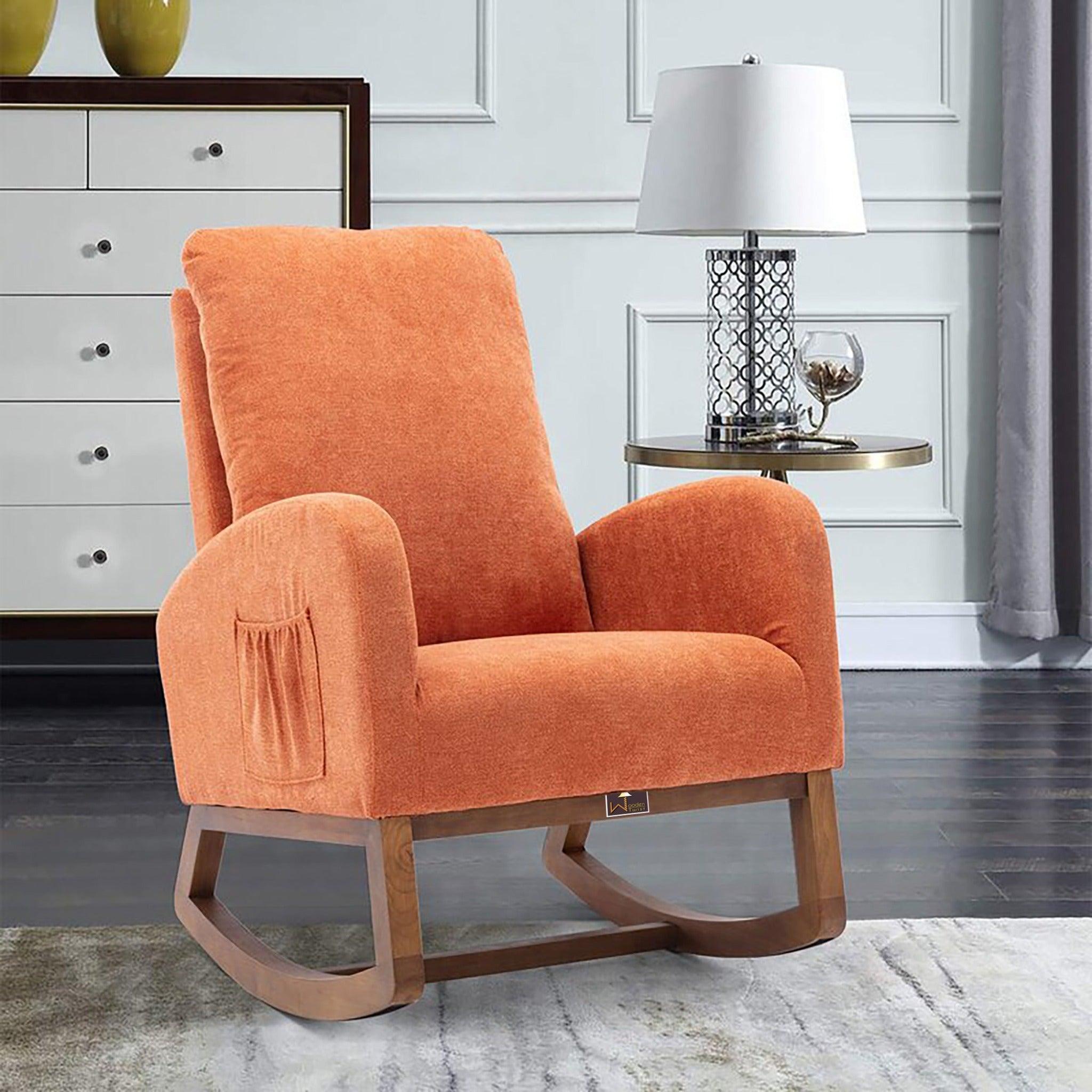 Wooden Glider Rocking Chair (Orange) - WoodenTwist