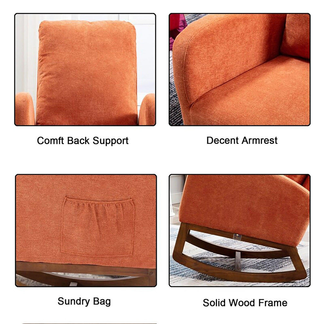 Wooden Glider Rocking Chair (Orange) - WoodenTwist