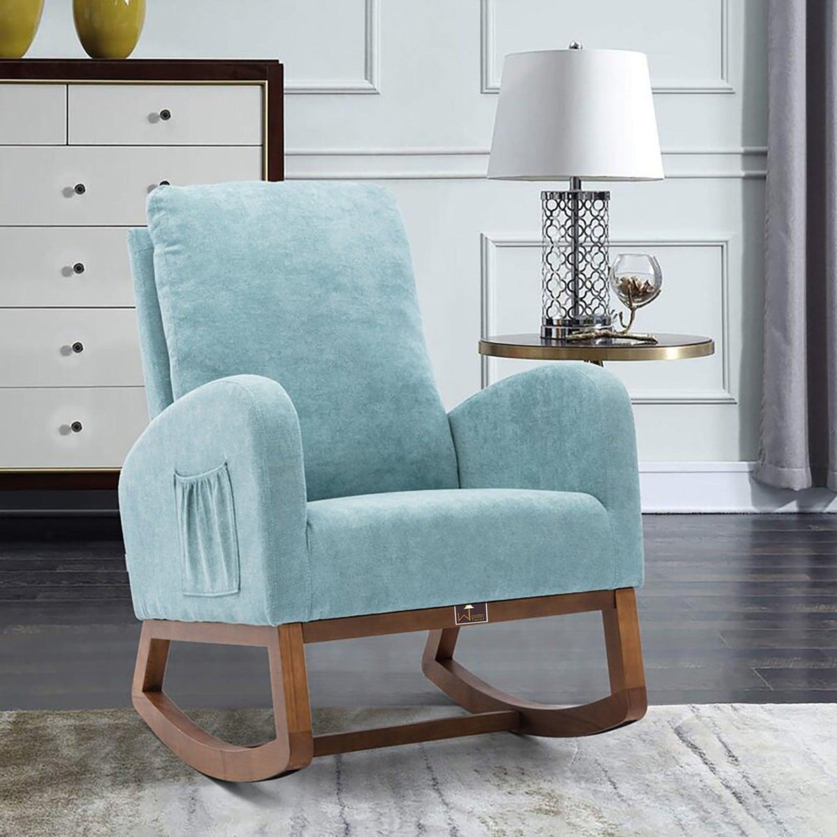 Wooden Glider Rocking Chair in Blue