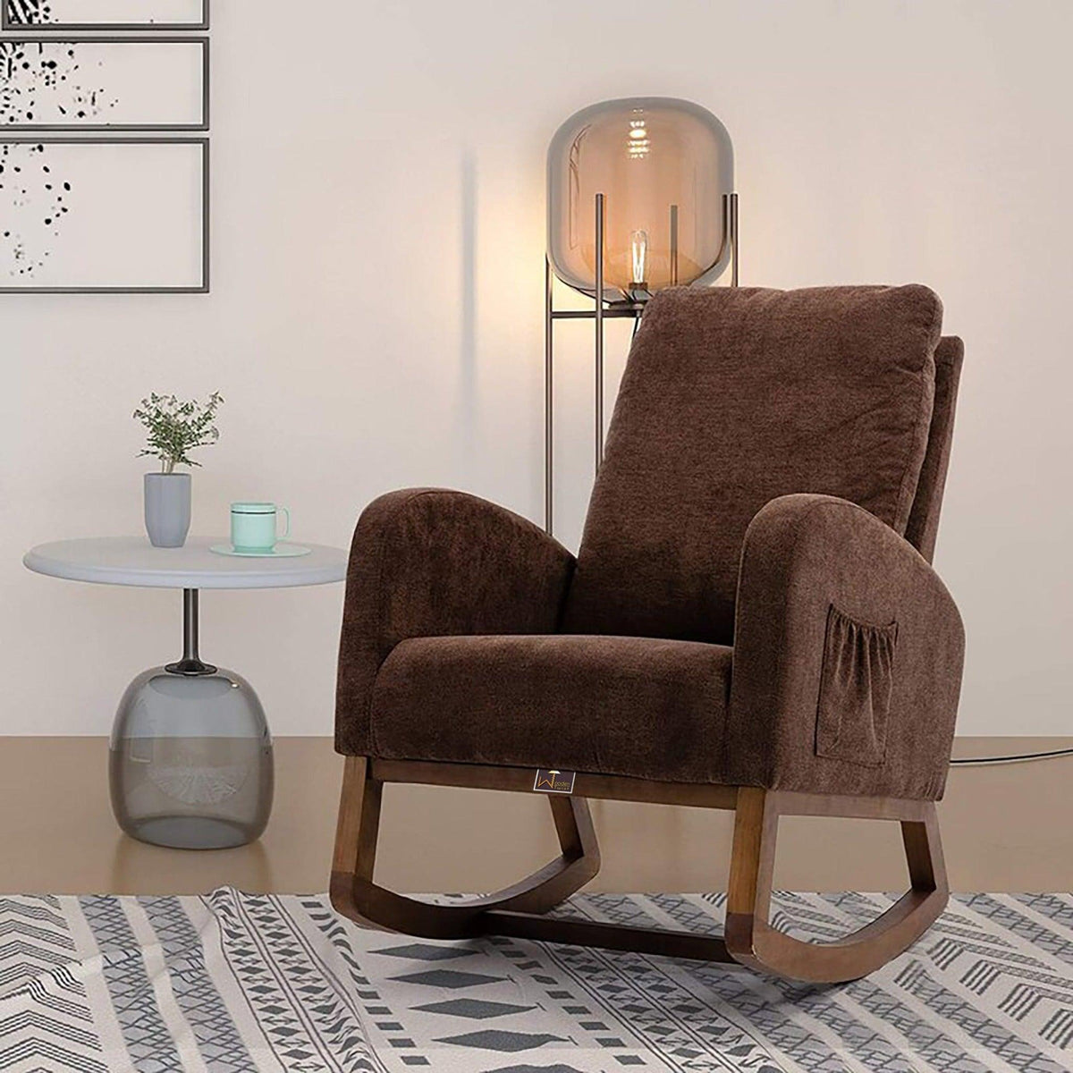 Wooden Glider Rocking Chair in Brown