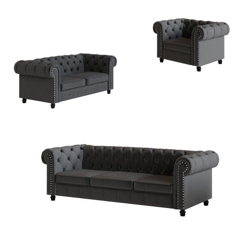 Chesterfield Destro Premium Living Room Sofa Set - WoodenTwist